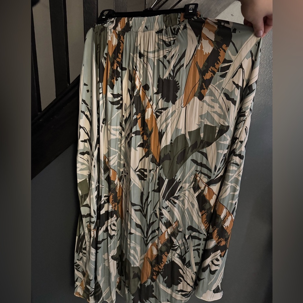 Adrianna Papell Olive Green Cream and Rust Brown Maxi Skirt